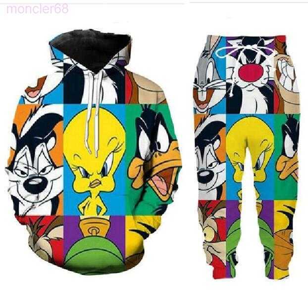 

Men/womens Cartoon Looney Tunes Funny 3d Print Fashion Tracksuits Crewneck Hip Hop Sweatshirt and Pants 2 Pcs Set Hoodies Tz012, Beige