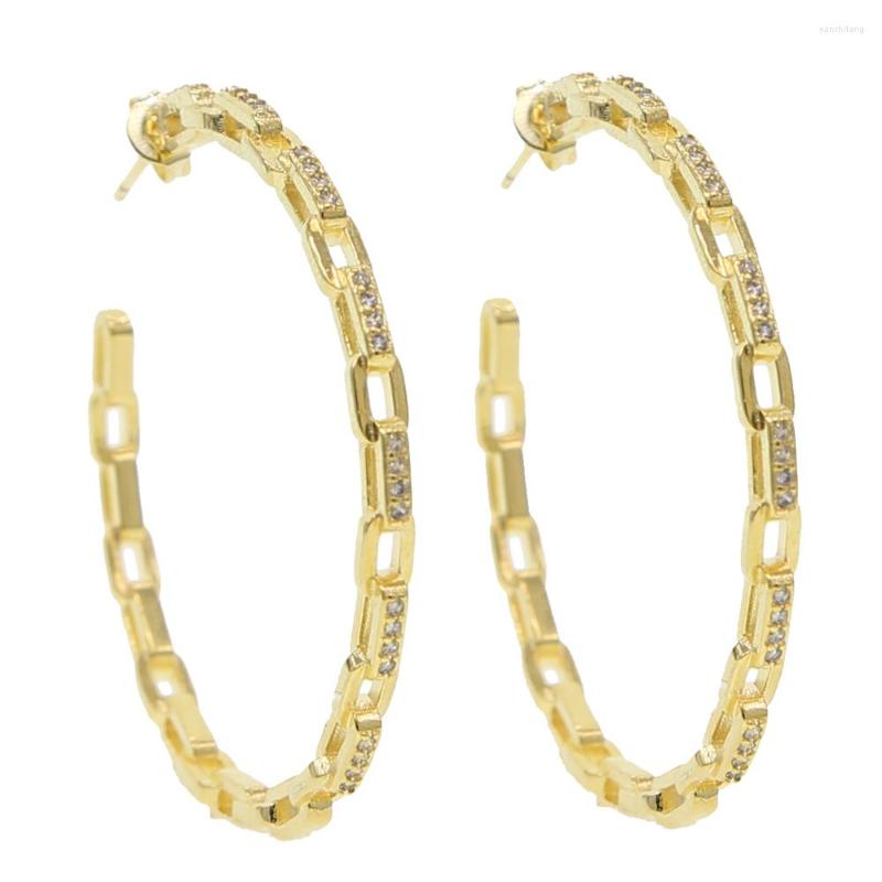 

Hoop Earrings Arrived Hiphop Rock Women Jewelry Iced Out Cz Open Link Chain Big Earring Gold Silver Color