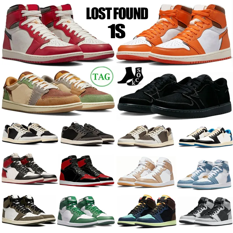 

Lost and Found 1 Basketball Shoes Jumpman 1s Lows Black Phantom Reverse Mocha Starfish Gorge Green Voodoo Bred Patent Men Women Outdoor Sports Trainers Sneakers, 12