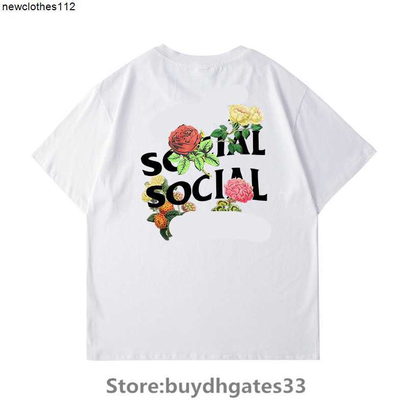 

Fashion Sports And Leisure T Shirts Summer Men's ASSC Flowers Embellished With Letters Printed Tee Anti Social Club Street All-match Women's