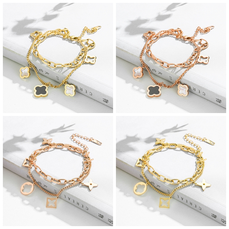 

Luxury Double Layered Clover Charm Bracelet Jewelry for Women