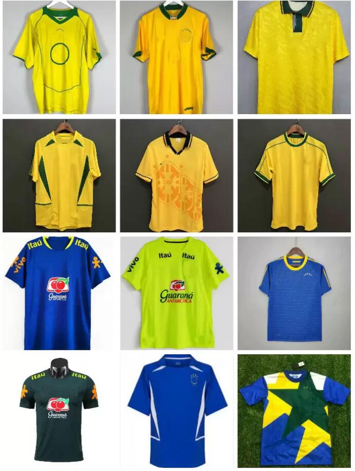 

Brasil Camisa de futebol 2002 2004 2006 2010 Retro Soccer Jerseys Vintage Maillot Classic Football Shirt #9 RONALDO #10 RIVALDO #11 RONALDINHO 1957 1988 1994 1998 2000