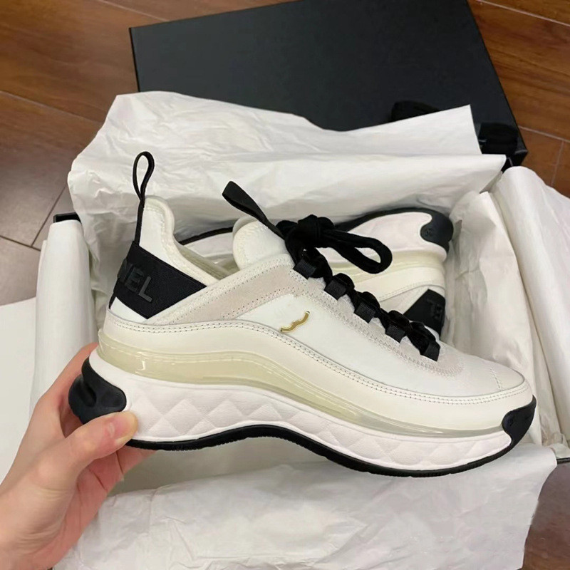 

Clear Cushion Sole Running Shoes Sport Trail trainers Quilted Ivory Runner Velvet Calfskin Casual Sneakers Women Paris Interlocking Buckle Outdoor Sports Shoe, Fill postage