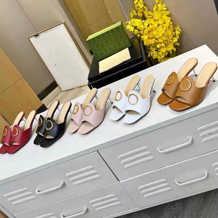 

Black Sandals Slippers Women leather Chevron fish Mouth Heels Beach spring summer comfort metal trend fashion designer new classic slippers size 35-43, Red