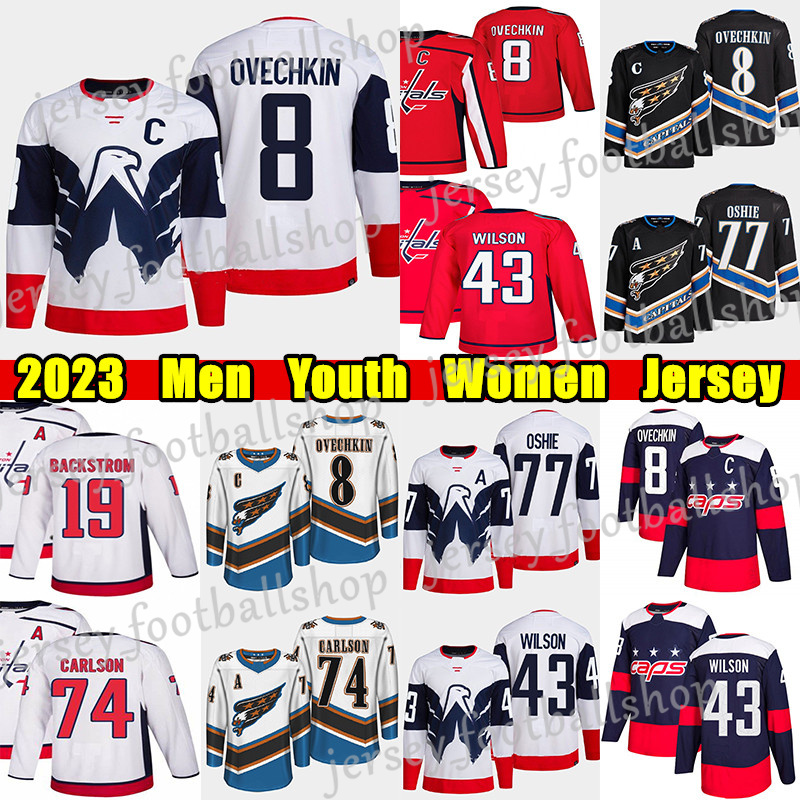 

#8 Alexander Ovechkin Reverse Retro hockey jersey #43 Tom Wilson #77 T.J. Oshie Nicklas Backstrom Evgeny Kuznetsov John Carlson Darcy Kuemper Charlie Lindgren jerseys, Black new reverse retro youth