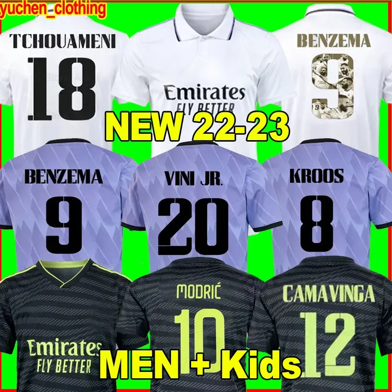 

BENZEMA Soccer Jerseys 22 23 Football Shirt VINI JR CAMAVINGA 120th Y-3 ALABA HAZARD ASENSIO MODRIC MARCELO REAL MADRIDS Final 2022 2023 Camiseta Men Kids Kit Uniforms, 22-23 away+patch2