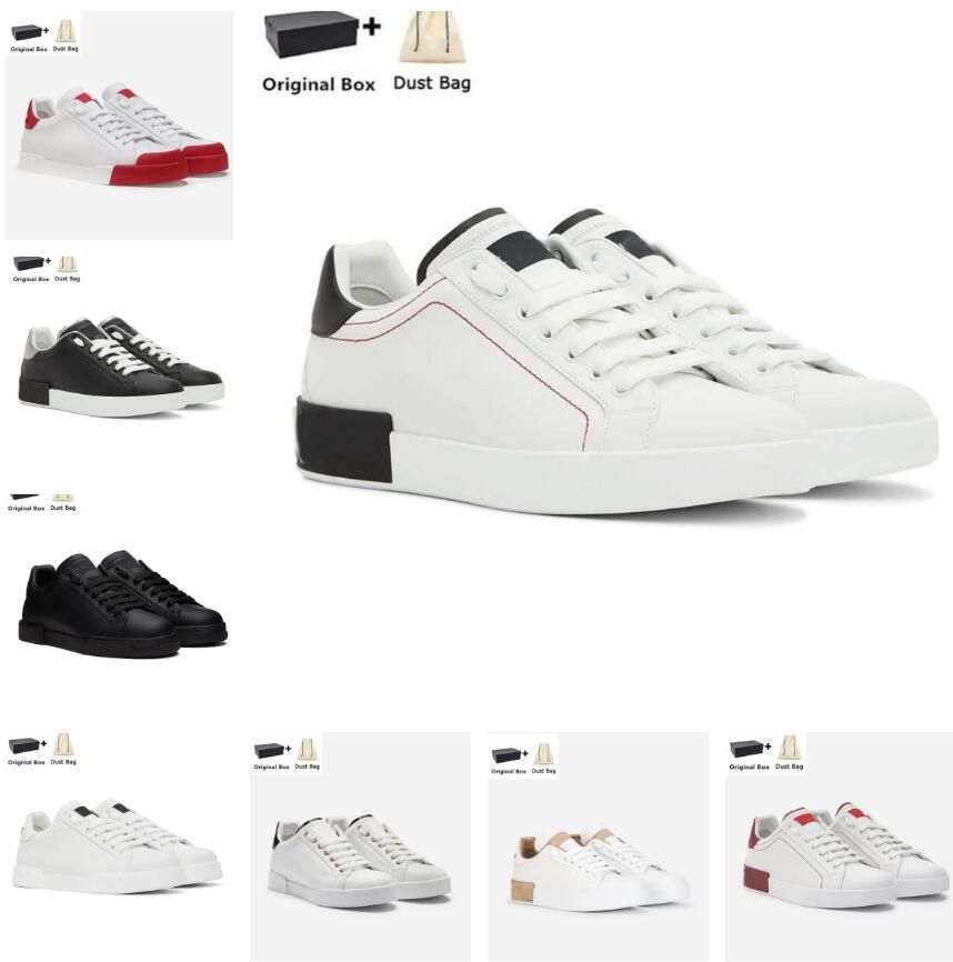 

With Box New Classic Men Portofino Trainer Shoes White Black Calfskin Nappa Leather Runner Sports Technical Men Women Couple Casual Walking, 10