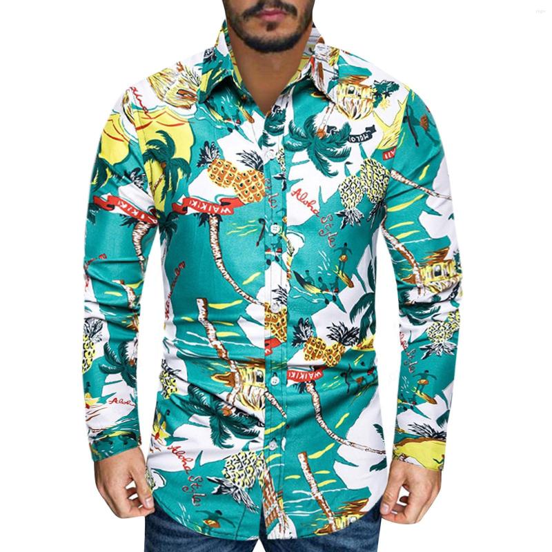 

Men's T Shirts Men's Casual Sleeved Hawaiian Top Shirt Turn-down Fashion Long Blouse Collar Cardigan Blouses Vintage Clothes Slim Fit, Mint green