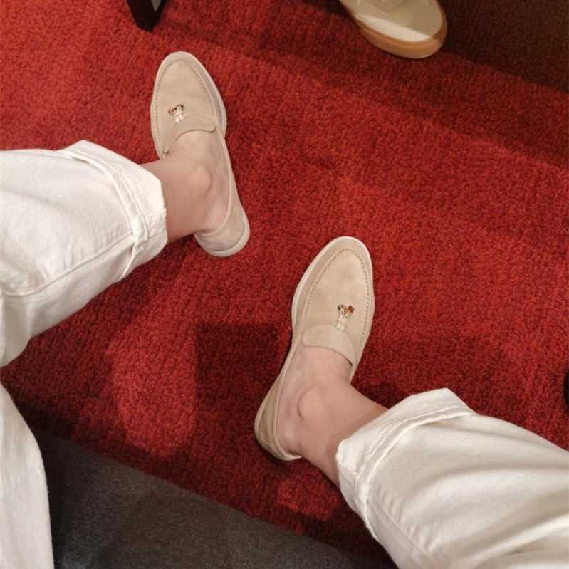 

Italy Original Designer Shoes Rolopiana new LP Lefu shoes in spring autumn wear casual versatile flat bottomed bean for men women, Pink apricot