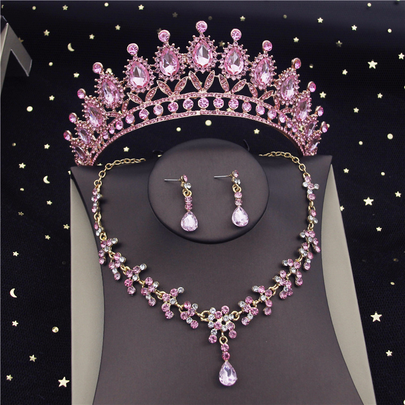 

Wedding Jewelry Sets Luxury Colorful Bridal Bride Tiara Crowns Earring Set Necklace for Women Dubai jewelry sets Accessories 230216