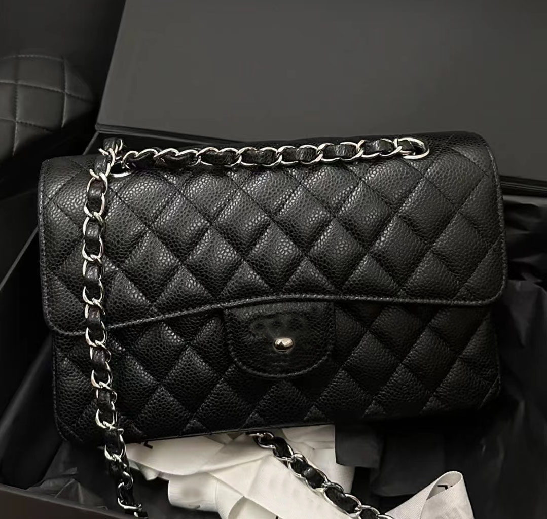 

Designer bag Shoulder channel Bag Luxury Womens caviar Clutch Flap Wallet Check Purse Double Letters Solid Hasp Square Stripes silver logo, #1 26cm silver logo