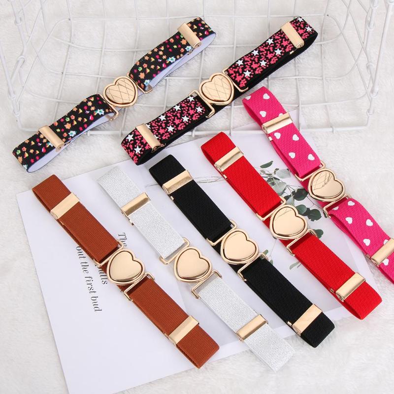 

Belts Children Stretch Girls Multicolor Adjustable Elastic Waist With Heart Shape Buckle Waistband Accessories, Black