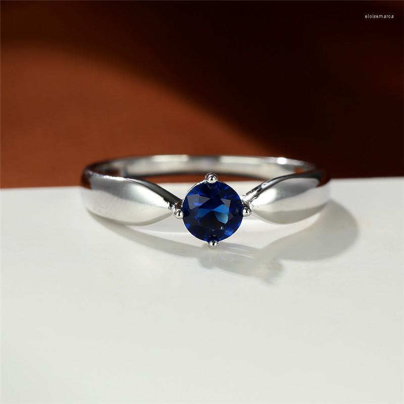 

Wedding Rings Charm Silver Color Engagement Ring Luxury Crystal Round Thin Fashion Female Blue Zircon White Stone For Women