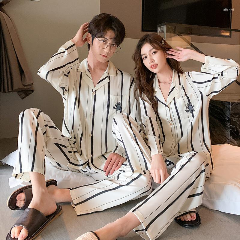 

Women's Sleepwear Women's And Men's Stain Pajamas Striped Two Piece Set Cartoon Long Sleeve Button Top Trousers Sleep Wears For, Black striped