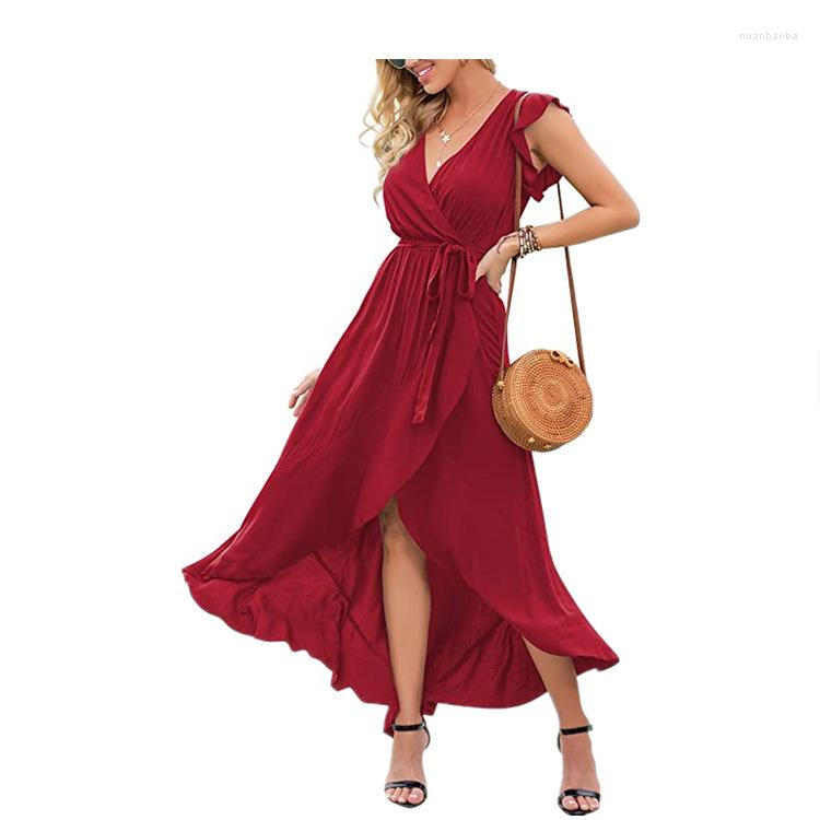 

Casual Dresses 2023 The Fashion Women' Clothing Summer Characteristics Of Pure Color Posed Dress Sexy Split Belt Is Irregular, Black