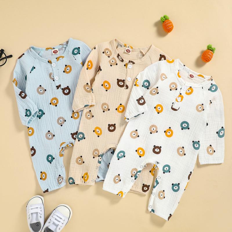 

Jumpsuits Autumn Baby Toddler Long Sleeve Cartoon Printed Rompers Kids Infant Boys Girls Clothes Fashion, Blue
