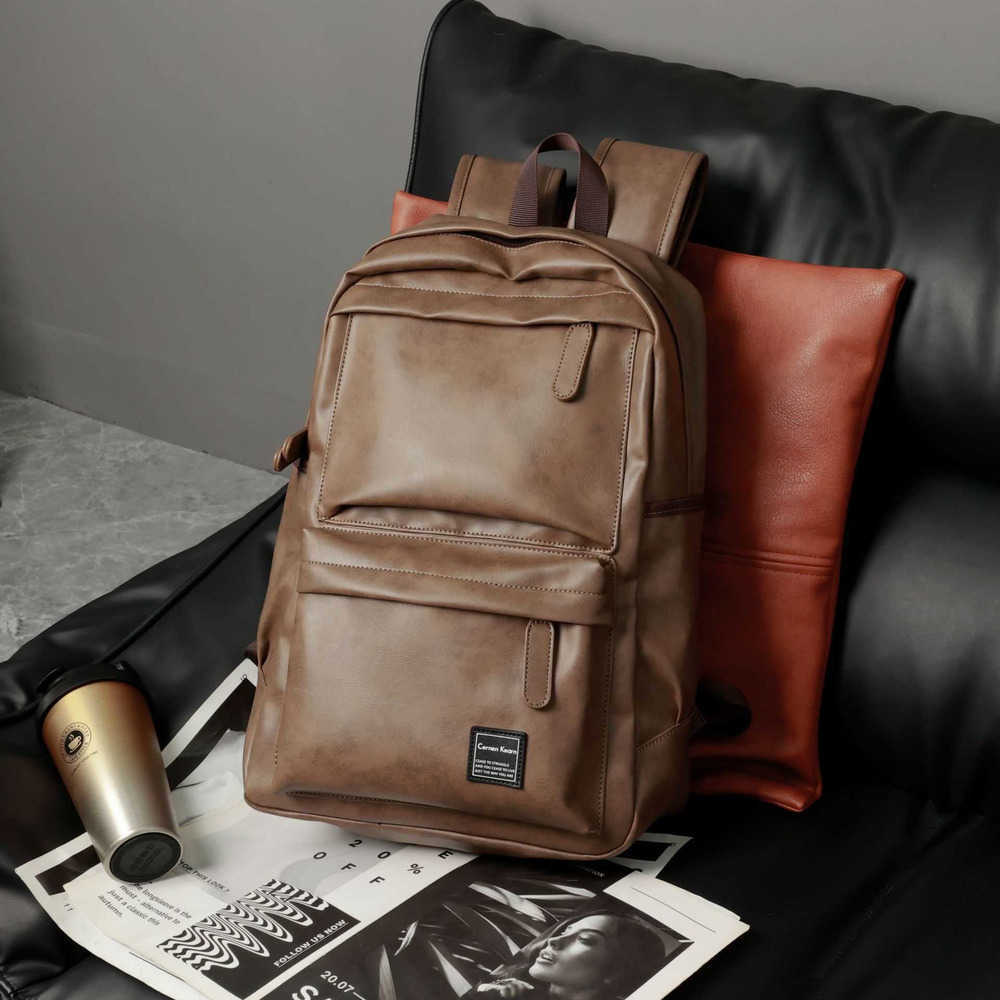 

2022 new Korean PU leather backpack men's fashion leisure computer bag student schoolbag 230203, Gray