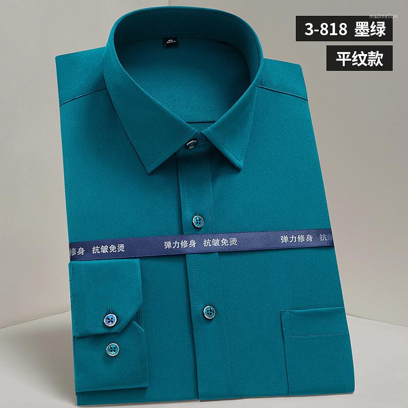 

Men's Dress Shirts Anti-wrinkle Elasticity Pure Color Work White Shirt For Men Mercerized Stretch Long Sleeve Casual Slim Fit, 3-811 pink pocket