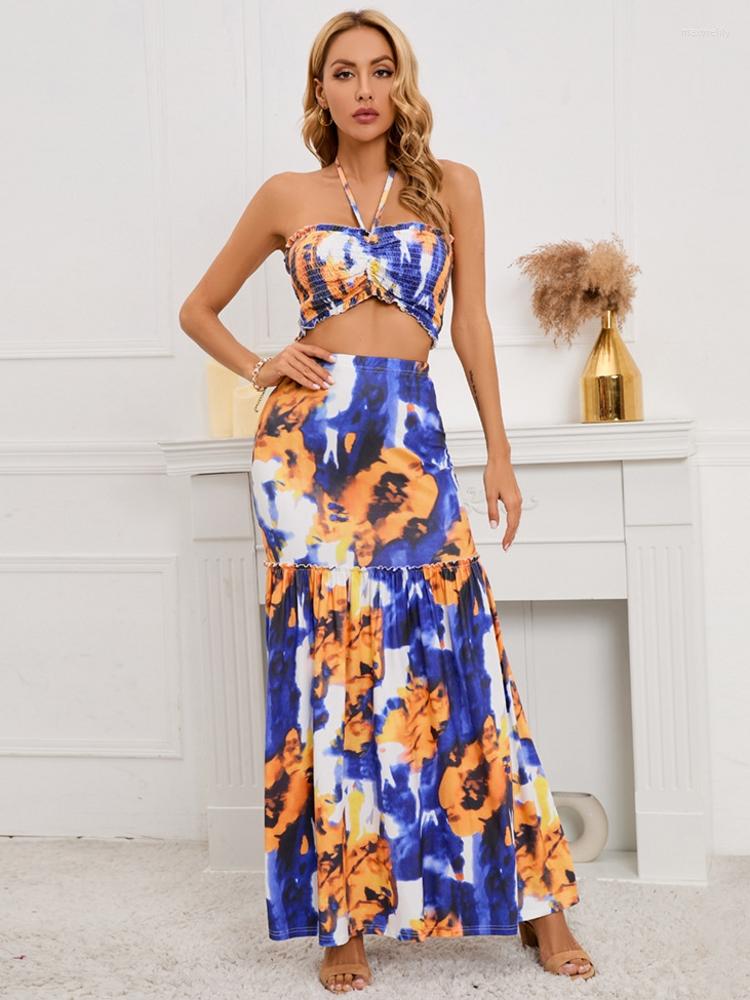 

Work Dresses 2 Pieces Sexy Summer Fashion Women Set 2023 Female Tops Splice Sleeveless Elastic Waist Beach Skirts Matching Sets Outfit, Red