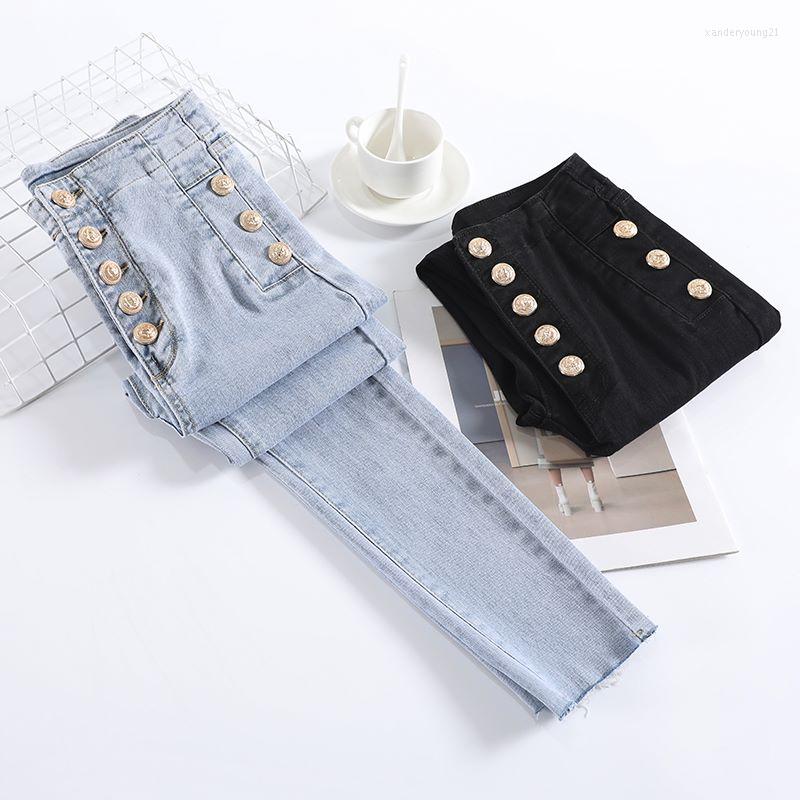 

Women's Jeans High Waist Breasted Pencil Pants For Women Fall Stretch Denim Trousers Female Skinny Spring Casual Wear 9901, Blue