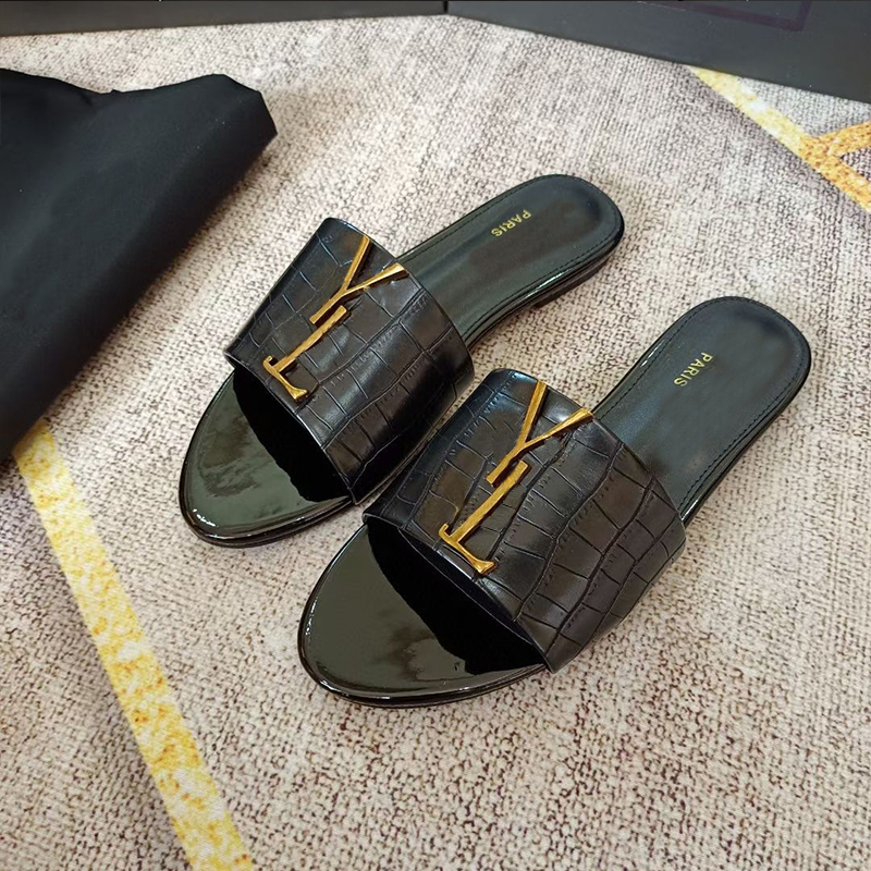 

2023 Fashion Luxury Designer Slippers Sliders Womens Summer Sandals Beach Slide Ladies Flip Flops Loafers Metal letters Black Outdoor Home, #5