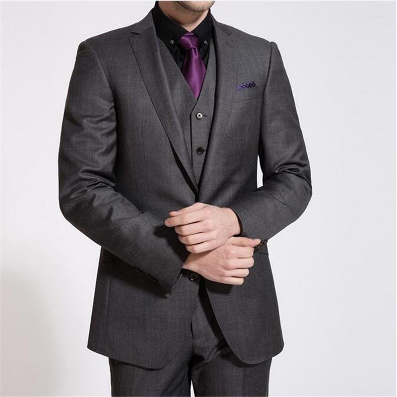 

Men's Suits Dark Grey Mens Tuxedos Custom Made Grooms Men Slim Fit Fashion Notch Lapel Two Buttons 3 Pieces Jacket Pants Vest, Black