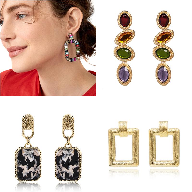 

Dangle Earrings & Chandelier AE-CANFLY Europe Bohemia Fashion Geometric Long Crystal Marble Metal Collection Statement Women Accessories