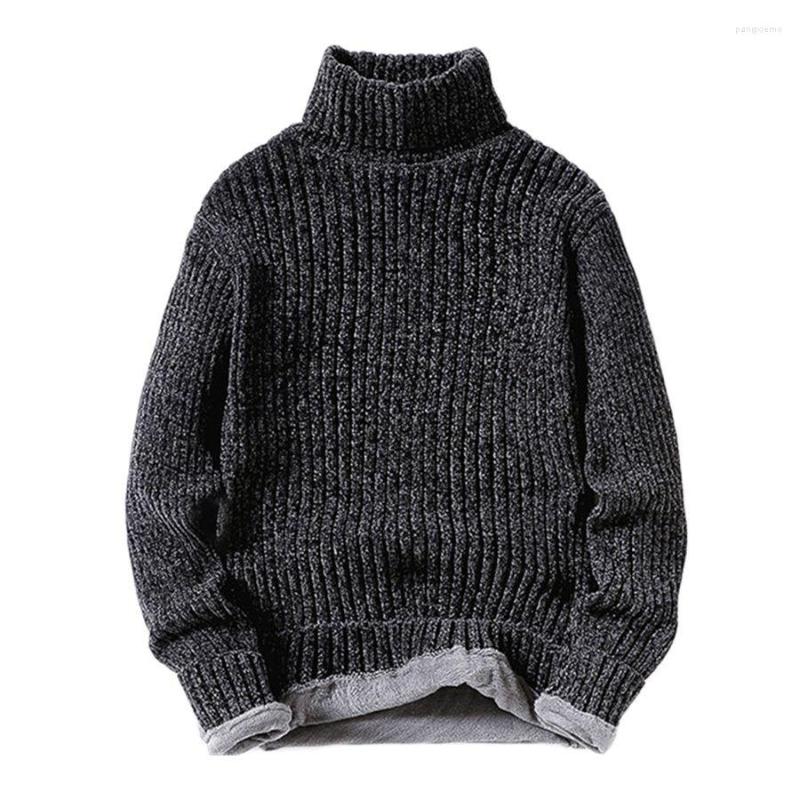 

Men's Sweaters Winter Fleece Turtleneck Men Fashion Slim Fit Knitted Pullovers Mens Solid Color Casual Male Warm Knitwear, Black