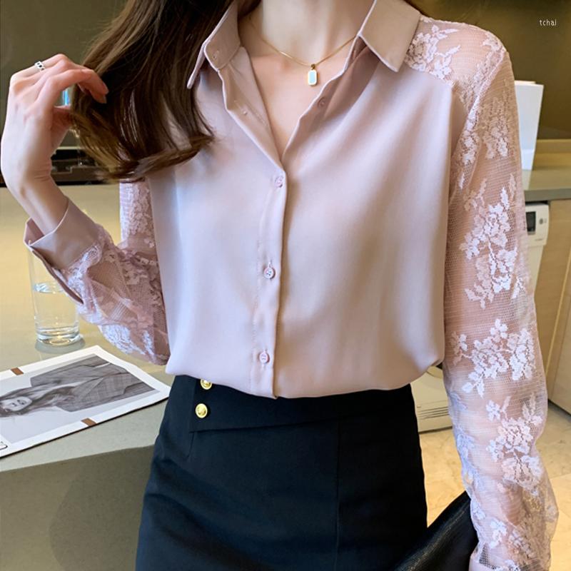 

Women' Blouses Lace Chiffon Blouse Women 2023 Fashion Hollow Loose Women' Shirts Elegant Button Up Shirt Office Casual Blusas 16623, Black