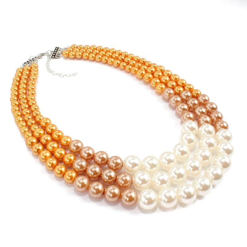 

Choker Renya In Three Layered Colorful Gradient Pearl Beads Statement Necklace For Women Girls Wedding Party Elegant Jewelry Gift