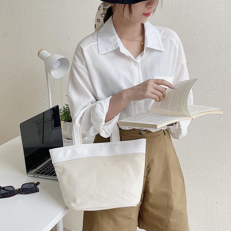 

Evening Bags Korean Style Handbag Fashion Casual Canvas Color Matching Tote Bag Trendy Women, Beige
