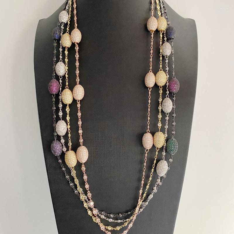 

Pendant Necklaces Women Jewelry Hand Craft Zirconia Paved Spacer Beads Chain Long