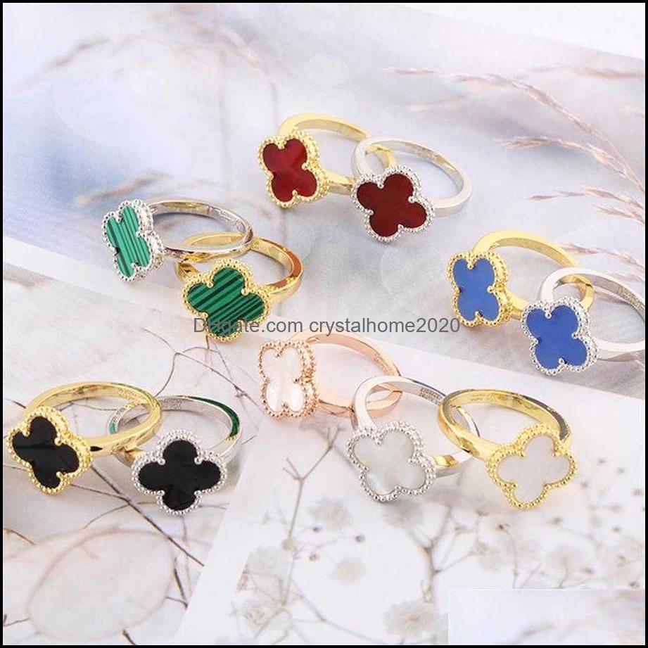 

Band Rings Natural Ruby Red White Black Green Shell Stainless Steel Ring For Women Classic Designer Fourleaf Clover Jewelry Gifts234 Otkxy