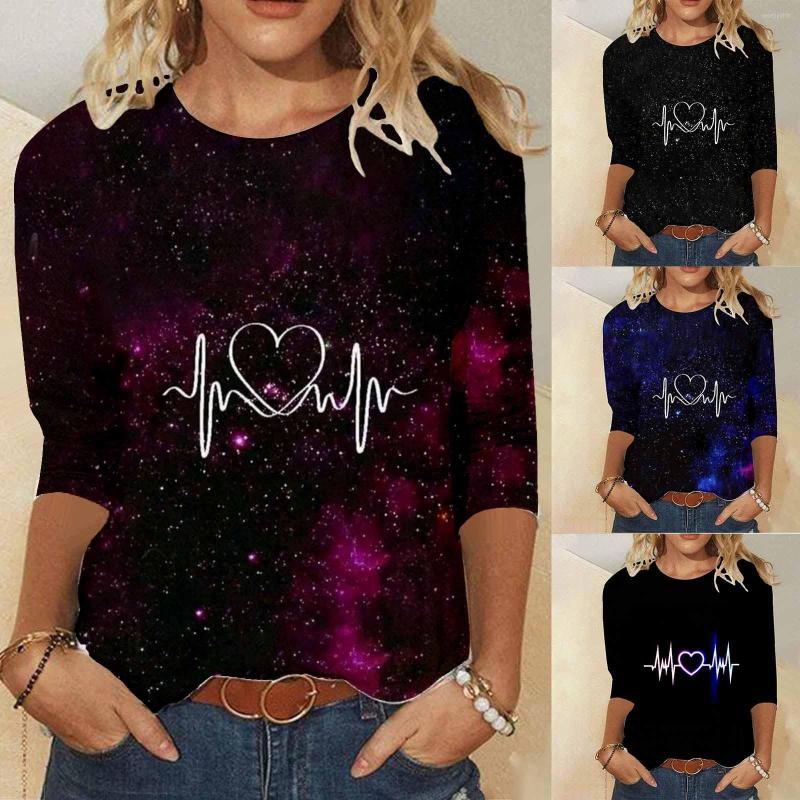

Women's Blouses Heart Shape Print Woman 2023 Casual Women's Tunic Shirt Long Sleeve Printed Valentines Day Round Neck Top, Af