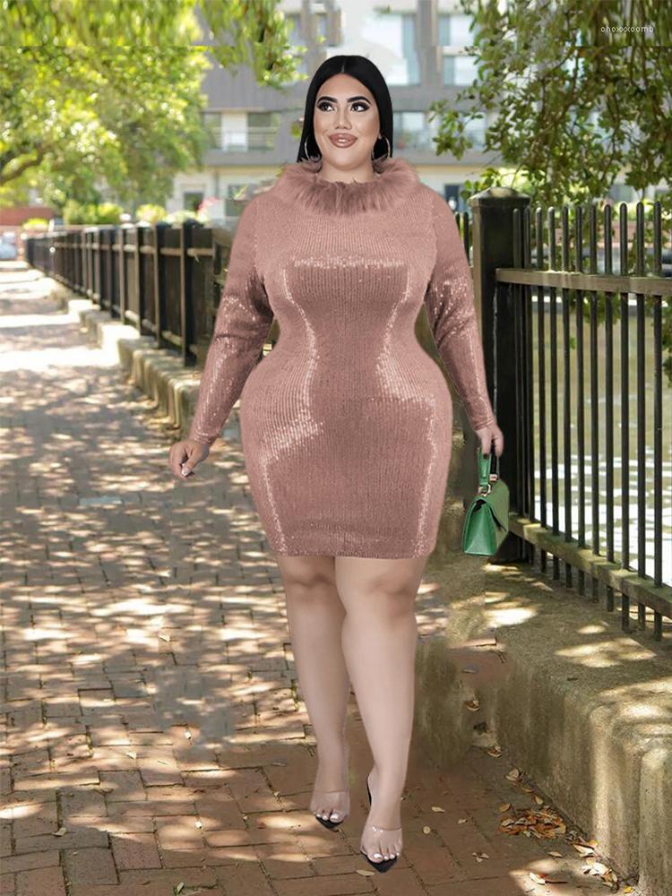 

Plus Size Dresses For Day And Night Party Sequin Christmas Dress Women Elegant Winter Ladies Sexy Short With Fur Collar, Red
