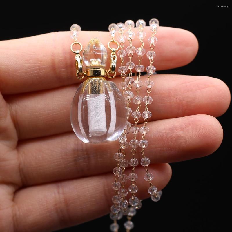 

Pendant Necklaces Natural White Quartz Pumpkin Shape Perfume Bottle Essential Oil Diffusers Necklace For Women Jewerly Gift 18x34mm