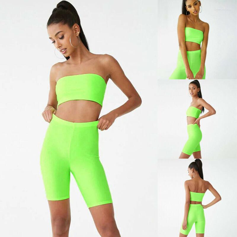 

Active Sets Women Casual 2 Piece Outfits Summer Gym Yoga Wear Set Sport Jumpsuit Rompers Exercise Crop Top Vest Shorts Legging, Green