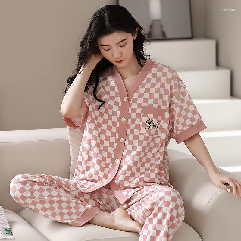 

Women's Sleepwear Summer Cotton Pajamas Women Short Sleeved Home Service Women's Simple Loose Casual Suit Large Size 2XL, Ysh906