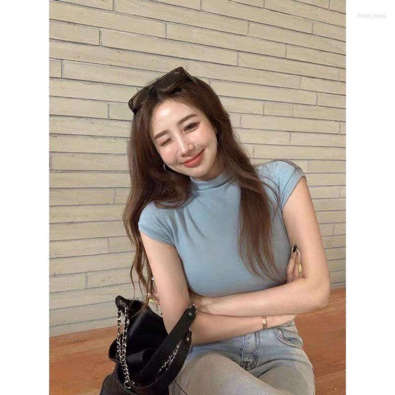 

Women's T Shirts Half Turtleneck Short Sleeve T-Shirt Women's Slim Fit Top, Black