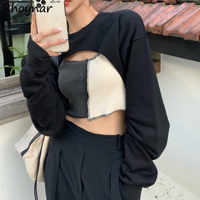 

Women  Two Piece Pants Set Fashion Sweatshirts Hollow Out Crop Patchwork Camisole Navel Sexy Summer Aesthetic All match Outfits Ladies Harajuku 230217, 2 pcs sets 01
