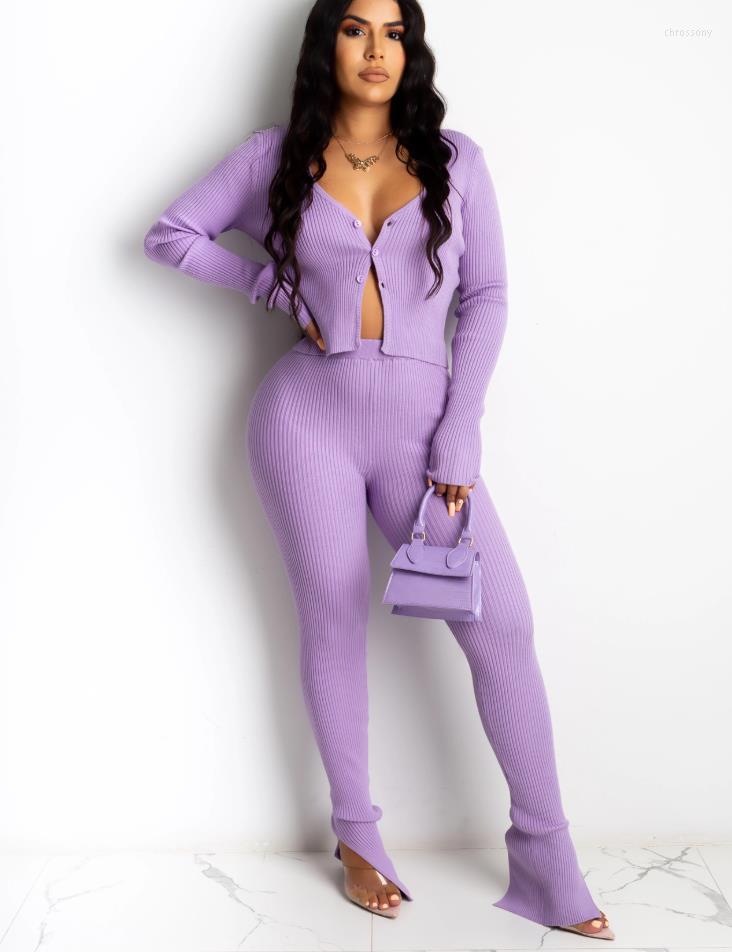 

Women' Two Piece Pants Autumn Fashion 2 Pcs Women Knitwear Outfit Sets Slim Fit Tracksuit Workout Long Sleeve V-neck Crop Top Leggings, Picture shown