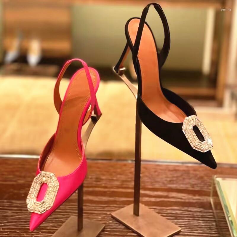 

Dress Shoes Baotou Women's Sandals Spring/Summer 2023 Muller Fashion Rhinestone Square Buckle Pointed Thin Heel High, Red 9.5cm