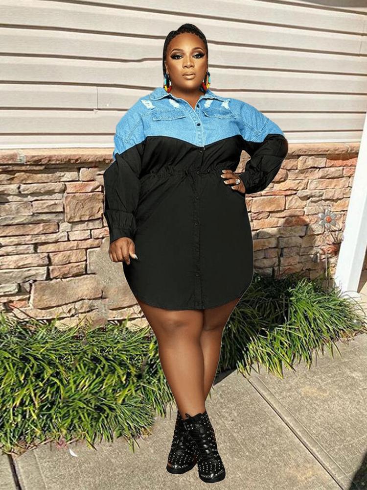 

Casual Dresses For Women Streetwear Elastic Waist Shirt Dress Long Sleeve Patchwork Sexy Short Wholesale Bulk Drop, Black