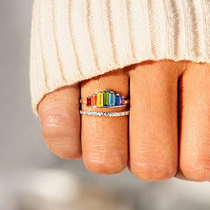 

Wedding Boho Rainbow Stacking Rings for Women Casual Rings Delicate Everyday Ring Comfort Fit Colorful Crown Ring Jewelry