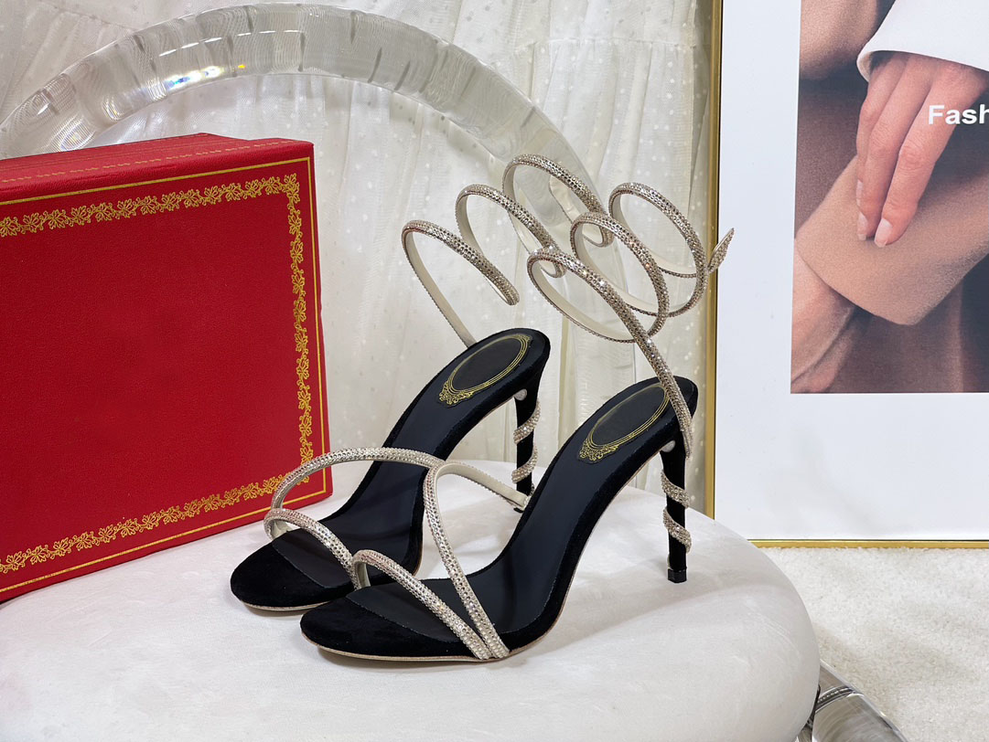 

Perfect Rene Caovilla Margot Sandals Black Jewel Sandals Snake High Heel Shoes