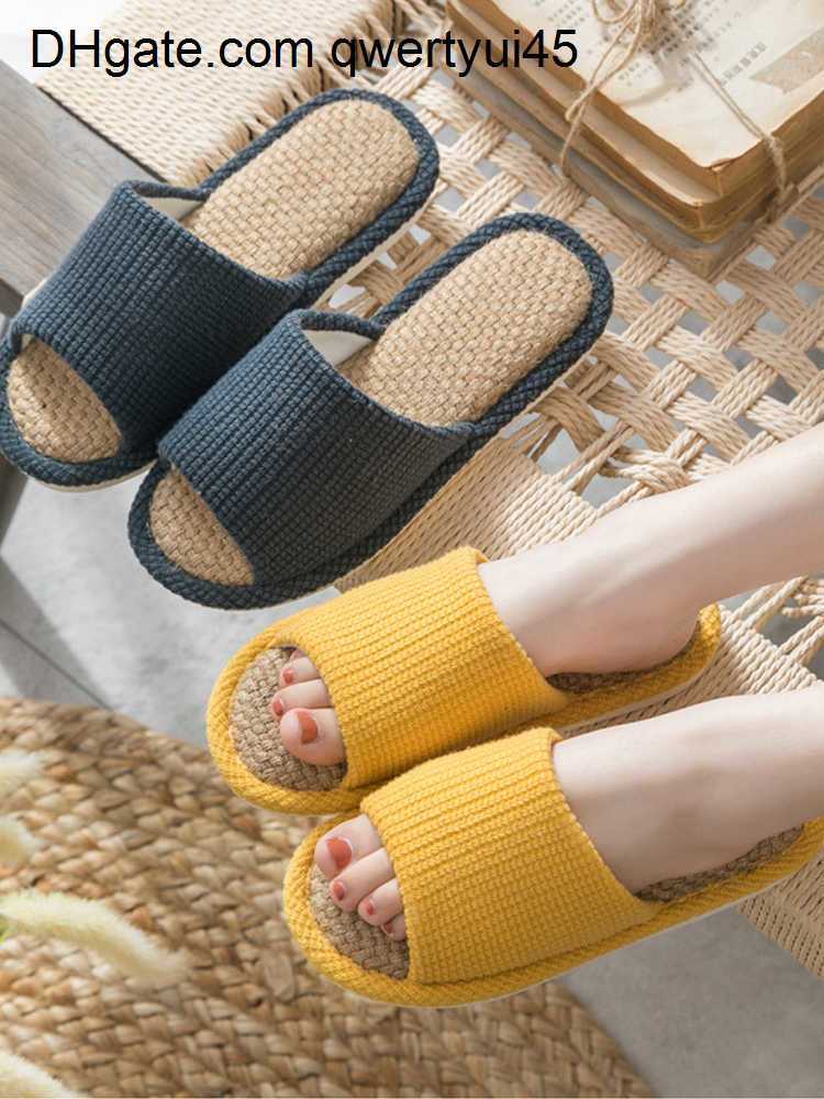 

qwertyui45 Slippers Slippers New Hemp Women Home Shoes Men House Slippers Summer Comfortable Slides Couples Indoor Shoes 021723H, Color 2