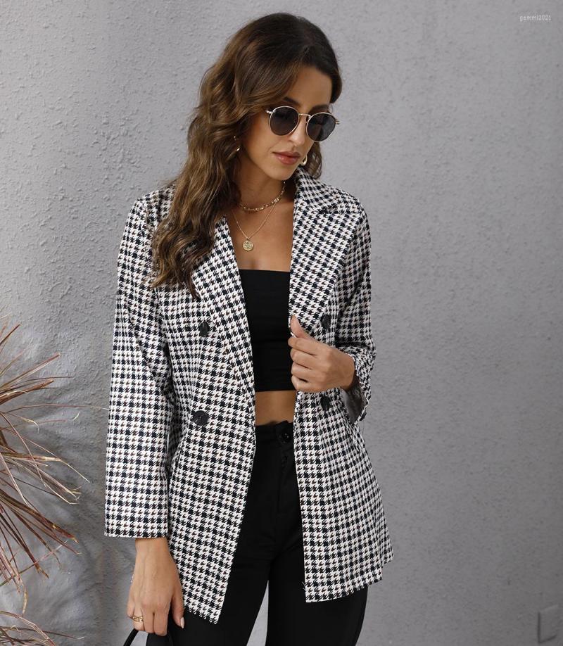 

Women' Suits Blazer Women Fashion Houndstooth Printing Lapel Long-Sleeved For Women' Suit