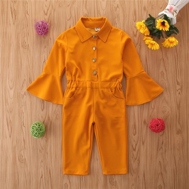 

Jumpsuits Baby Children Clothes Spring And Summer Season Tide Girl Fashion Jumpsuit Flared Sleeve Solid Color Foreign Style 6 Age, Orange