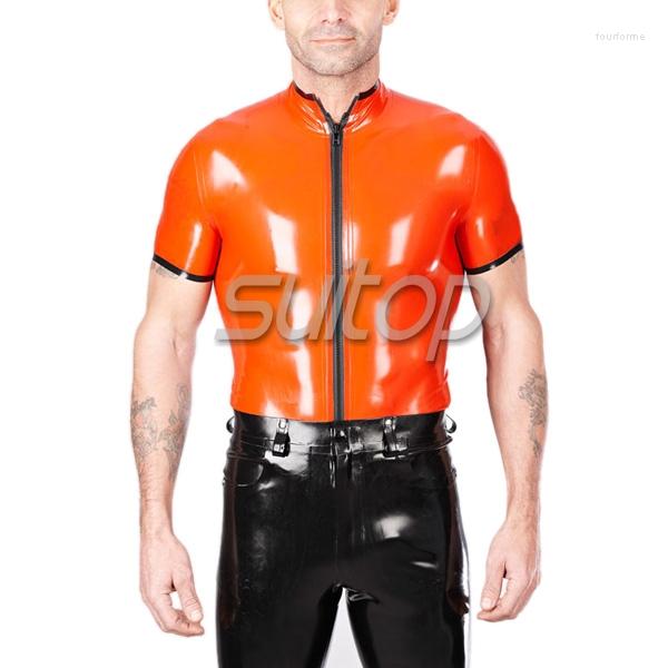 

Men's Jackets Orange Latex Rubber Jacket Front Zip, Black