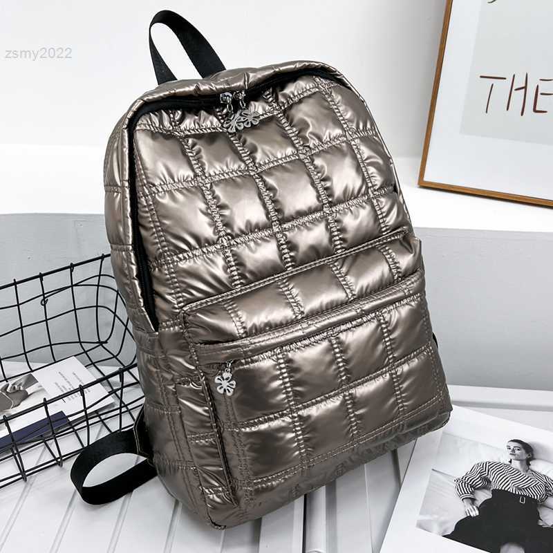 

Backpack Style Winter Quilted Plaid Women's Backpack Light Space Down Casual Female Backpacks for Women Teenager Girls School Back Bags, Silver
